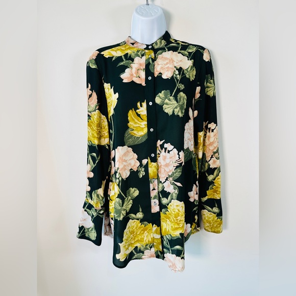 Beautiful Green Floral Print Button Down Blouse Size 8 - Picture 6 of 9